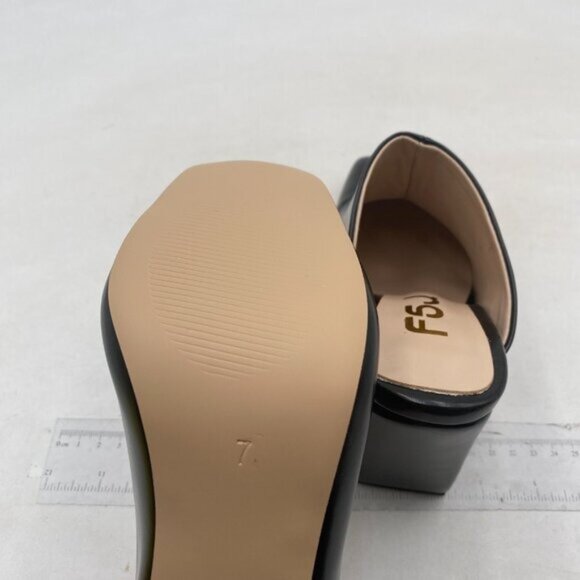 FSJ Women Closed Squared Toe Mules Slip On Chunky Mid High Heels Backless Black - Picture 6 of 8